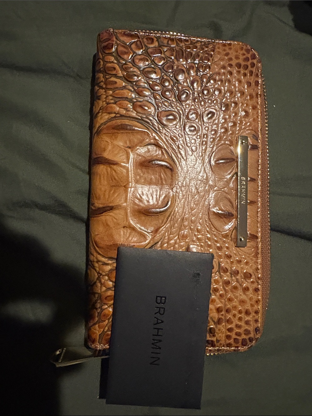 Brahmin Sun-Toasted Almond Melbourne-Embossed Zip Wallet